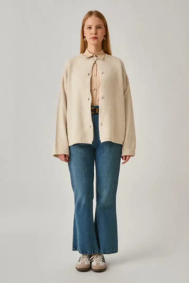 İspanyol Paça Denim Pantolon Yeşil Tintli - 2