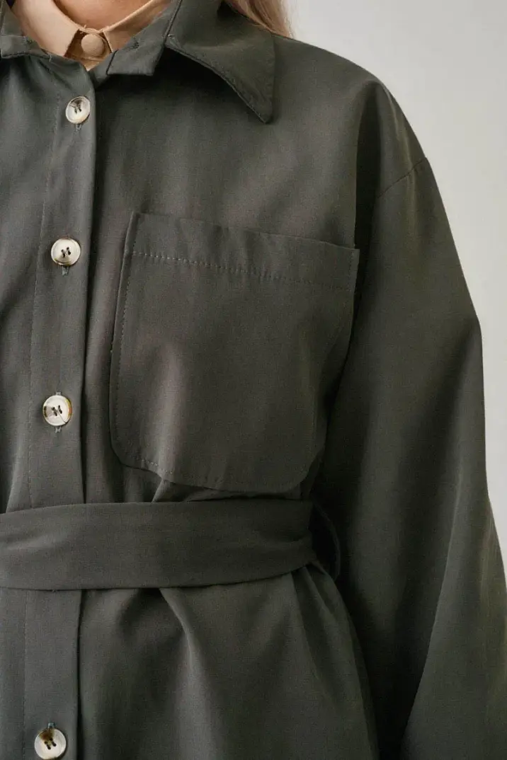 Düğmeli Uzun Trençkot Bej - 4